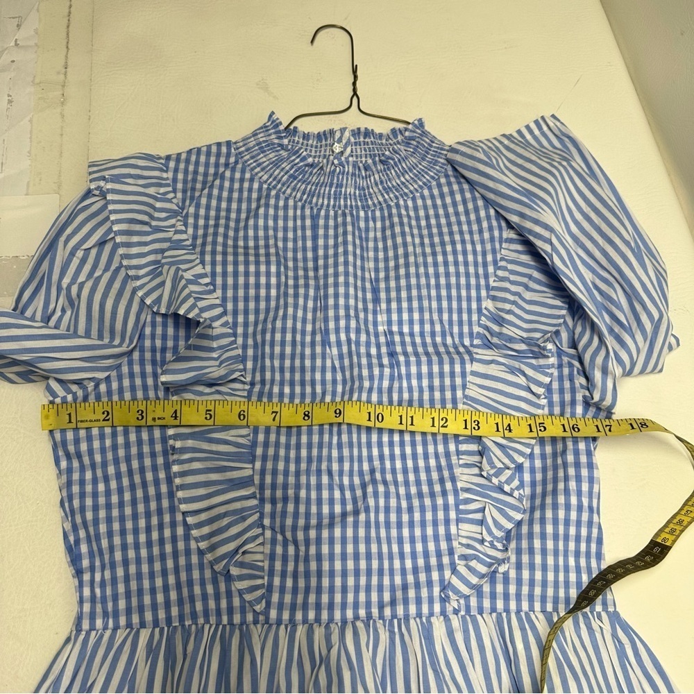 English Factory Blue Gingham Ruffle Blouse size M NWT - Picture 5 of 9